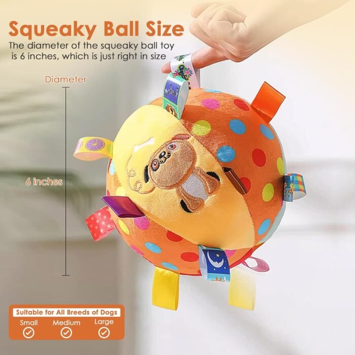Dog Squeaky Plush Plush Toy with Straps, 6-Inch Soft Stuffed Ball with Cotton Material and Bell Built-in, Pet Interactive Fetch Toy for Small to Large Dog