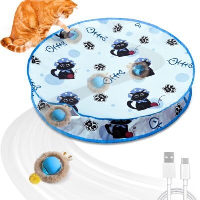 Interactive Cat Toys for Indoor Cats Automatic Motion Activated Moving Ball Hide and Seek Game for Indoor, Cat Balls with 28 Inch Play Mat