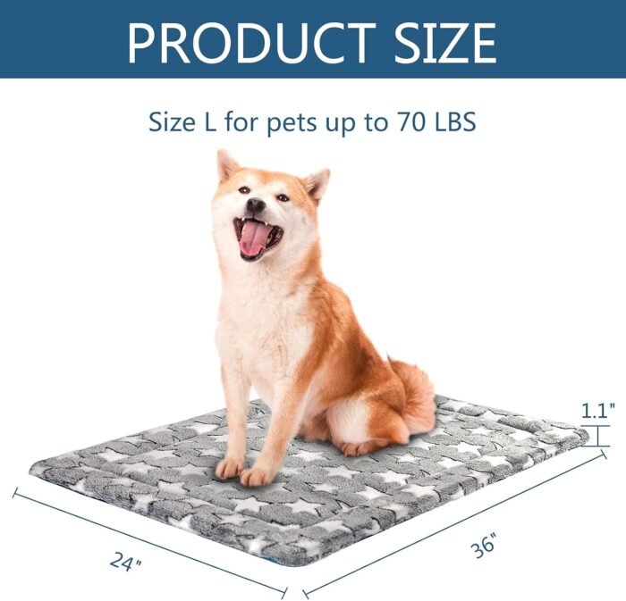 KROSER Fancy Dog Crate Pad & Bed Mat, Reversible (Cool & Warm), Machine Washable, Small to XXX-Large Dogs, Grey, Navy, Star Pattern