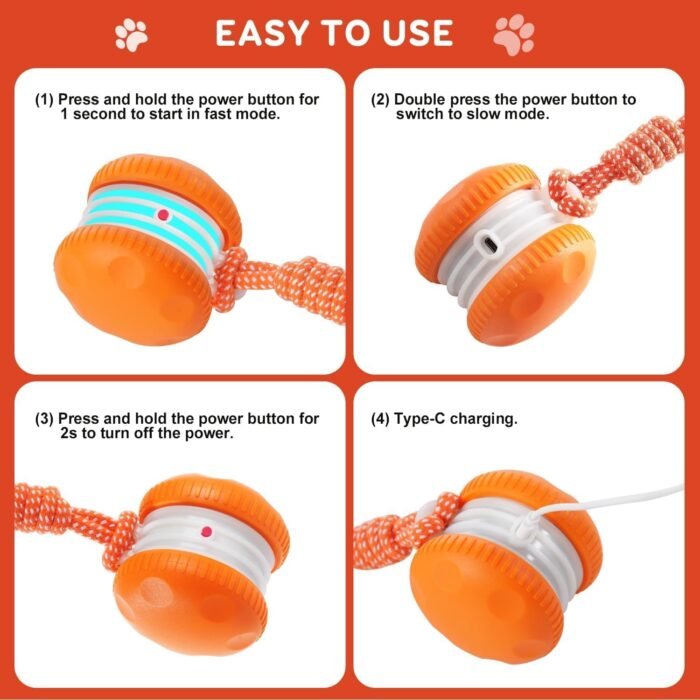 Interactive Dog Ball, Random Path Electric Automatic Moving and Rolling Dogs Toy with Rope for Small Medium Large Dogs, Motion-Activated Dog Stimulation Toy for Boredom Relief (Orange)