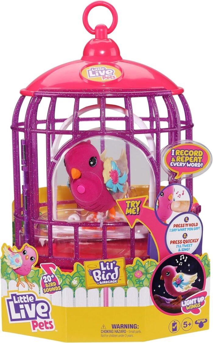 Little Live Pets - Lil' Bird & Bird Cage: Tiara Twinkles, New Light Up Wings with 20 + Sounds, and Reacts to Touch