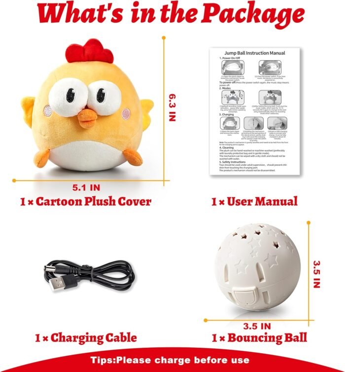 810t3OaYL._AC_SL1500_.jpg Interactive Dog Toys, Squeaky Moving Ball Toy with Jumping & Music Modes, Rechargeable Plush Chew Toys for Small/Medium/Large Dogs to Keep Puppy Busy Pet Toys (Chick)