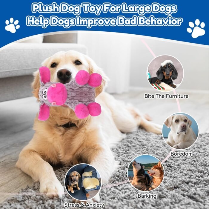 81EfFohVUGL._AC_SL1500_.jpg Plush Chew Toys for Large Dogs, Tough Crinkle Stuffed Animal Squeaky Interactive Toys for Small Medium Large Dogs, Keep Them Busy, Big Pet Toys