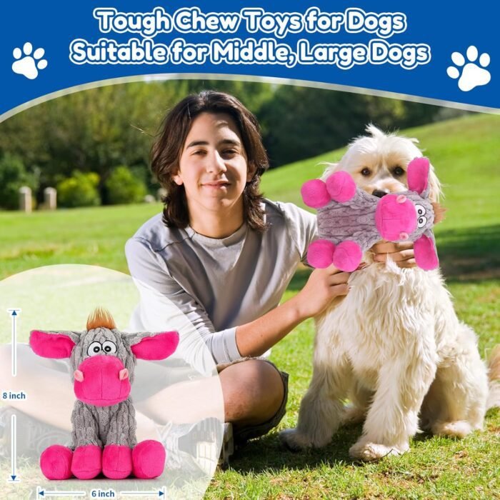 81PGcPmNx6L._AC_SL1500_.jpg Plush Chew Toys for Large Dogs, Tough Crinkle Stuffed Animal Squeaky Interactive Toys for Small Medium Large Dogs, Keep Them Busy, Big Pet Toys