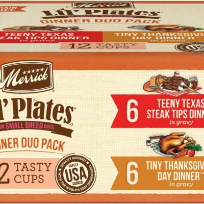 Merrick Lil’ Plates Grain Free Dinner Duos Soft Natural Wet Small Dog Food Variety Pack, Beef and Turkey - (Pack of 1) 2.6 lb. Tubs