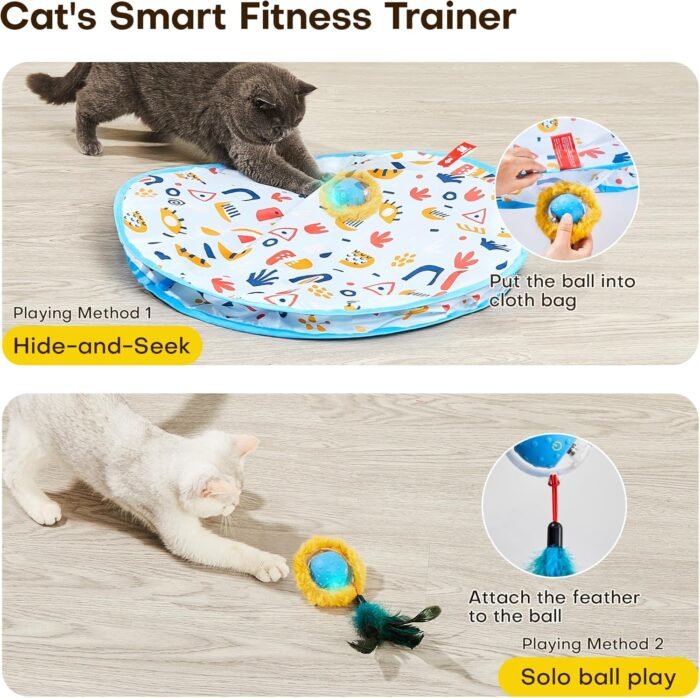 Potaroma Interactive Cat Toys, Fast Rolling Ball in Play Mat, Automatic Motion Activated Moving Ball Hide and Seek Game for Indoor Exercise Kicker, 28 Inch Play Mat