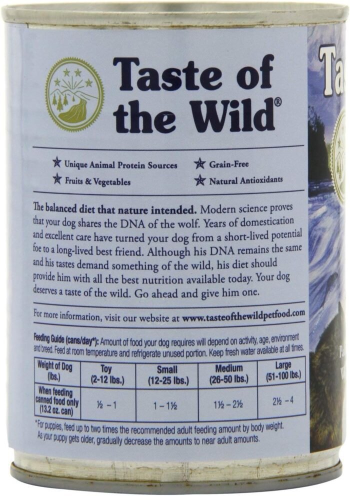 Taste of the Wild Grain-Free Canned Dog Food Variety Pack - Wetlands, Pacific Stream, High Prairie, and Sierra Mountain Pack of 12, 13.2 ounce cans by Taste of the Wild