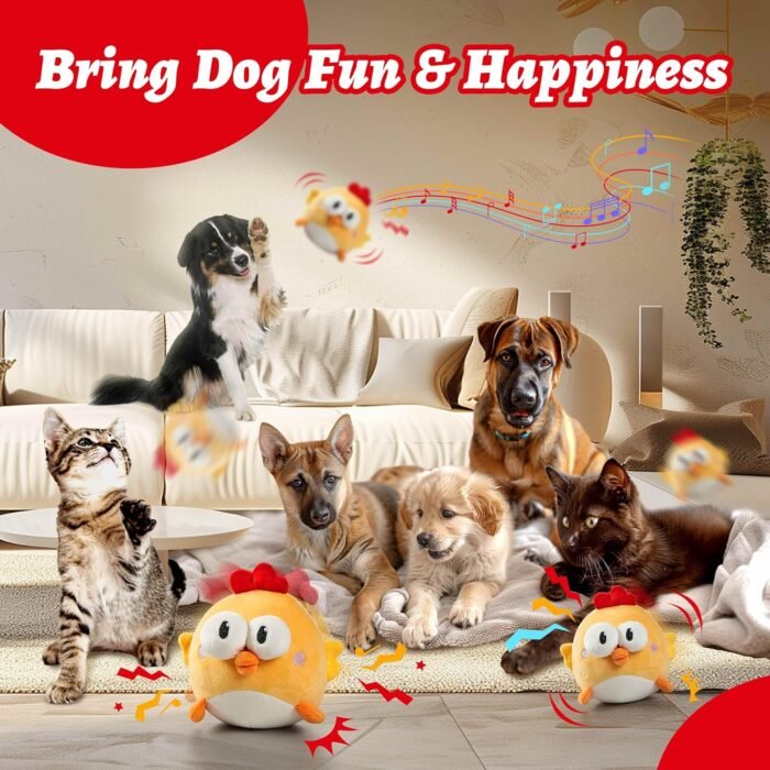 91sG-aPCq1L._AC_SL1500_.jpg Interactive Dog Toys, Squeaky Moving Ball Toy with Jumping & Music Modes, Rechargeable Plush Chew Toys for Small/Medium/Large Dogs to Keep Puppy Busy Pet Toys (Chick)