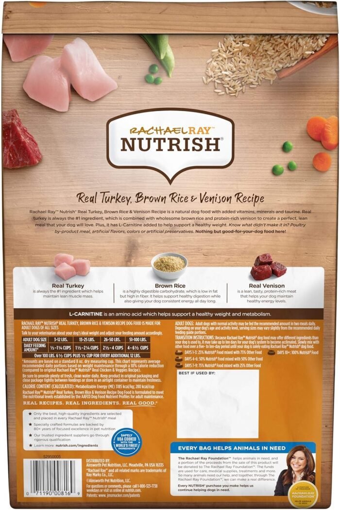Rachael Ray Nutrish Dry Dog Food, Turkey, Brown Rice & Venison Recipe for Weight Management, 5.5 Pounds